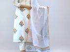 Unstitched Block Printed Cotton Three Piece For Women Pice Dress