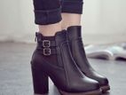 Women's Double Buckle Chunky Heel Booties