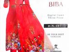 Womens Red Digital Lawn Three Piece