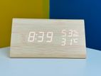 Wooden digital alarm clock triangle voice control LED