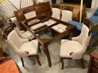 Wooden Dining Table Set With Marble Stone Top